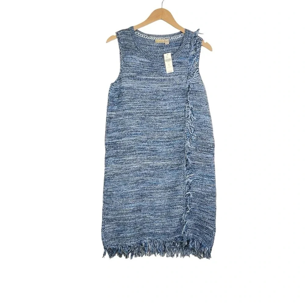 Anthropologie Holding Horses Blue Fringe Sleeveless Sweater Dress Small